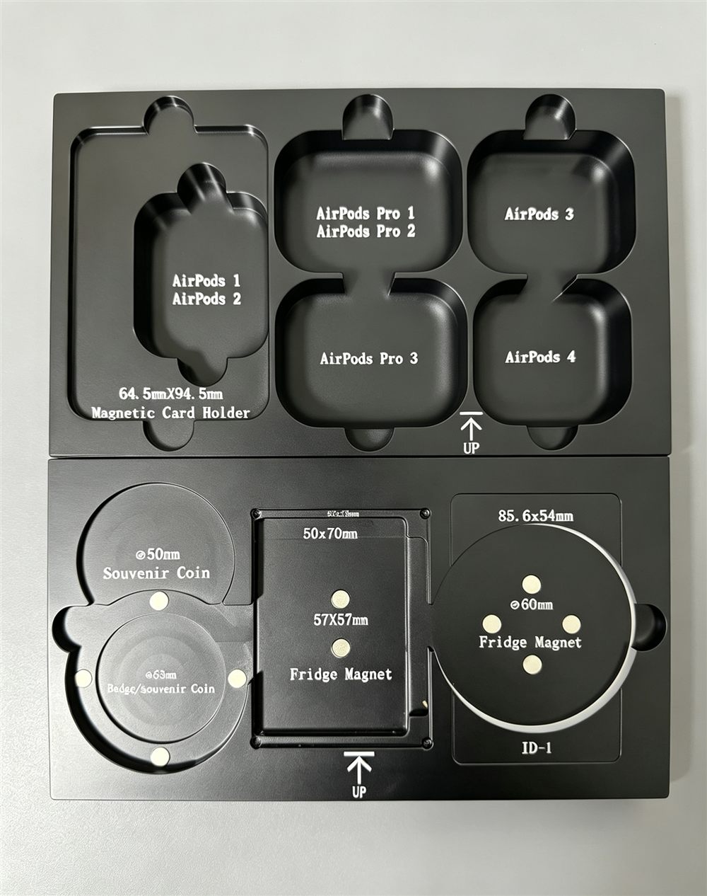 PODNEX multi-product fixture with circular positions for souvenir coin and medallion blanks